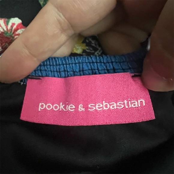 Pookie & Sebastian M Dark Floral Geometric Boho Ruffled Off Shoulder Mini Dress - Picture 6 of 7